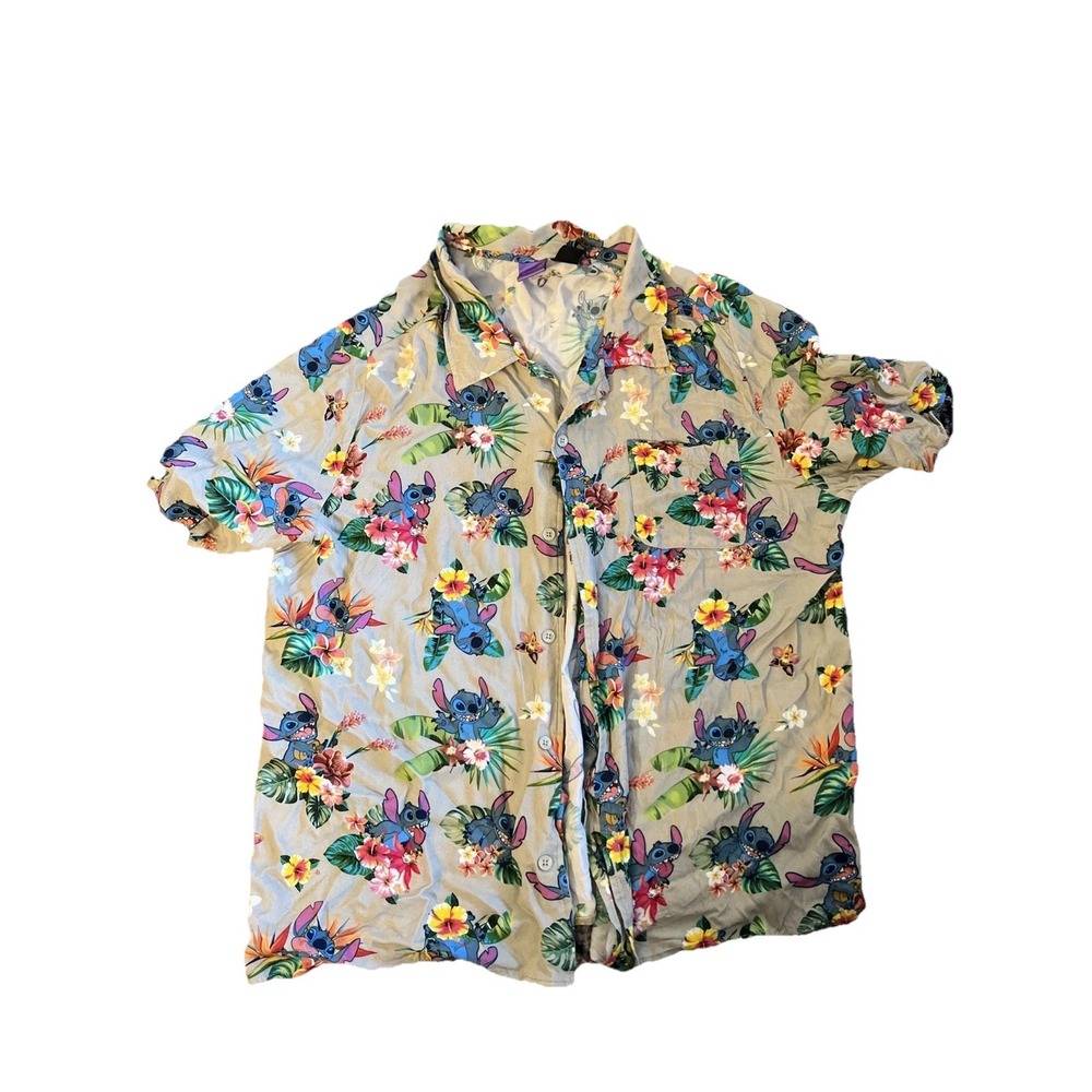 DISNEY Stitch Hawaiian Funcle Shirt XXL Lightweight Tropical Hibiscus Breezy Fun